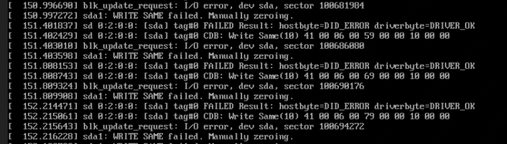 blk_update_request: I/O error, dev sda